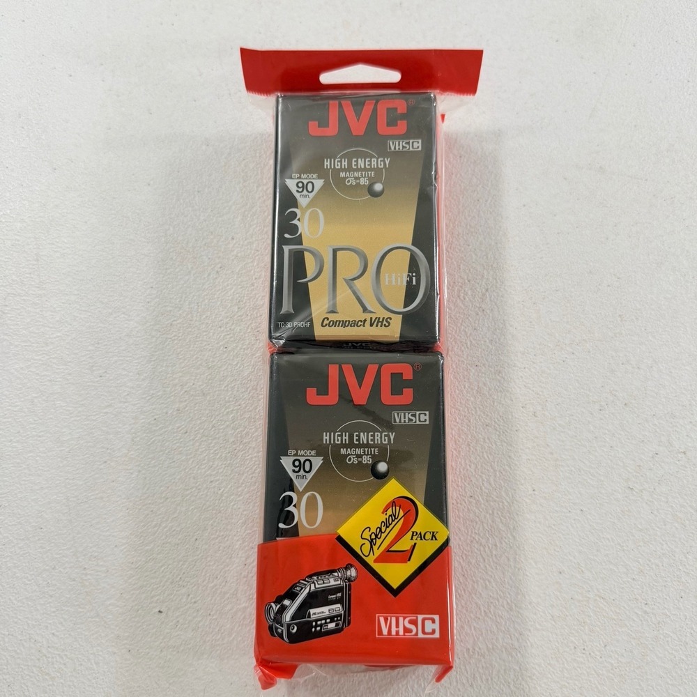 JVC VHS-C TC-30 PROHF 90 Minute Compact VHS‎ High Energy Tape New 2 pack